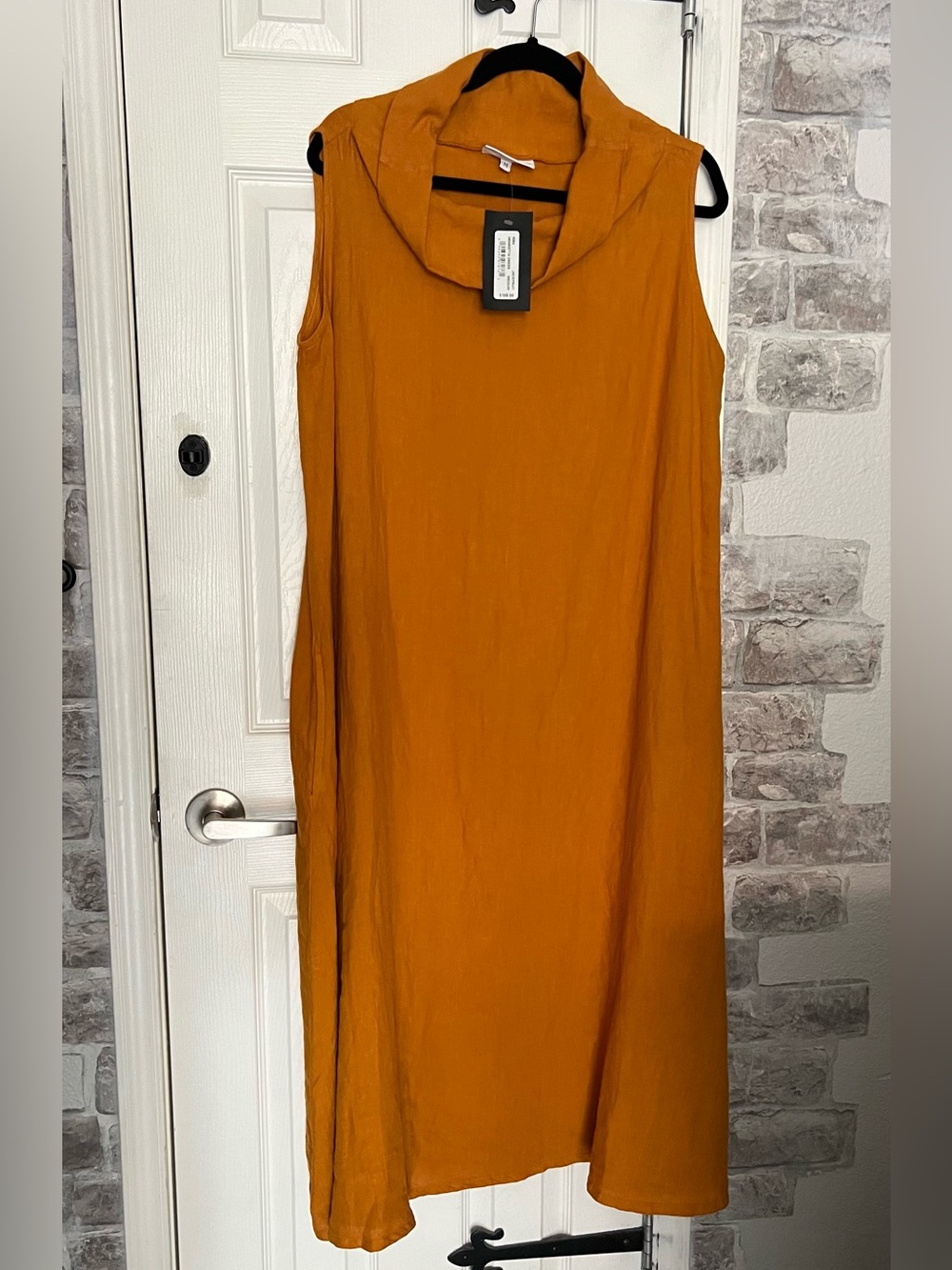 bryn Walker Sleeveless Hooded Shift Dress in Mustard